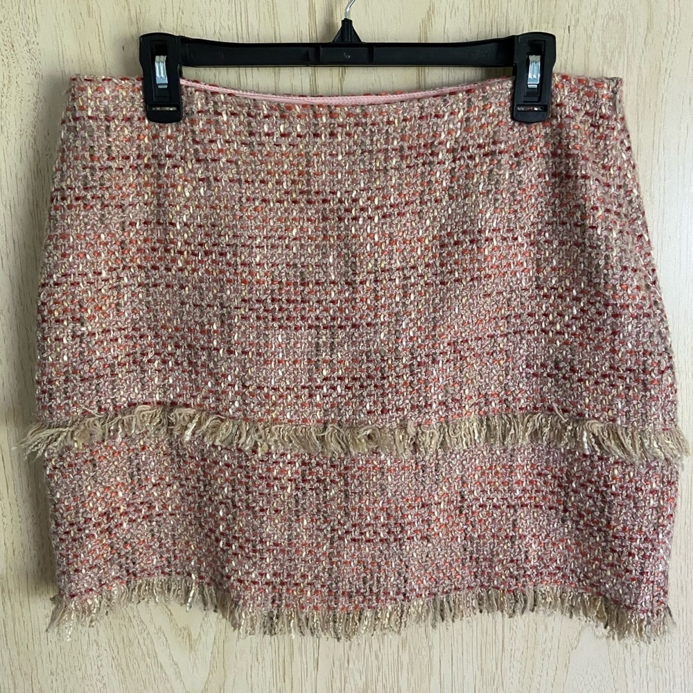 Philippe Adec Paris Fray Tassel Tweed Short Skirt Sz. 10